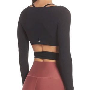 ALO YOGA BARRE LONG SLEEVE TOP - BLACK - SMALL